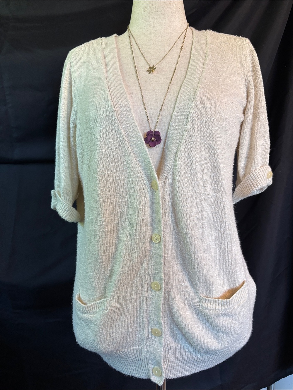 Banana Republic Cream Button-Front Women’s Short Sleeve Cardigan